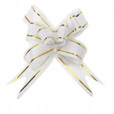 Бант Бабочка с золотой полосой Белый (4''/10 см), 20 шт.