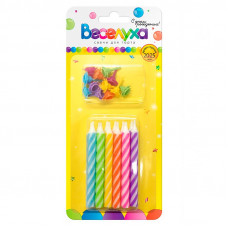 Свечи тортовые классические "Гиганты" Разноцветный неон с держателями 12 шт., 8 см