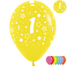 Шар (12''/30 см) Цифра 1 (звезды), Ассорти, пастель, 5 ст, 12 шт.