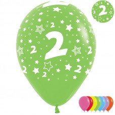 Шар (12''/30 см) Цифра 2 (звезды), Ассорти, пастель, 5 ст, 12 шт.