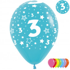 Шар (12''/30 см) Цифра 3 (звезды), Ассорти, пастель, 5 ст, 12 шт.