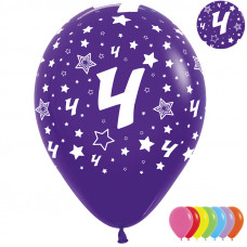Шар (12''/30 см) Цифра 4 (звезды), Ассорти, пастель, 5 ст, 12 шт.