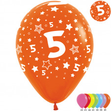Шар (12''/30 см) Цифра 5 (звезды), Ассорти, пастель, 5 ст, 12 шт.