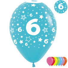 Шар (12''/30 см) Цифра 6 (звезды), Ассорти, пастель, 5 ст, 12 шт.