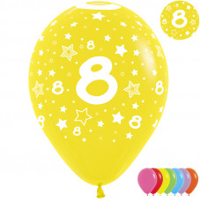 Шар (12''/30 см) Цифра 8 (звезды), Ассорти, пастель, 5 ст, 12 шт.