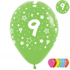 Шар (12''/30 см) Цифра 9 (звезды), Ассорти, пастель, 5 ст, 12 шт.