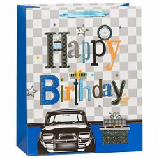 Пакет подарочный С Днем Рождения (машина), Синий, 31*42*12 см