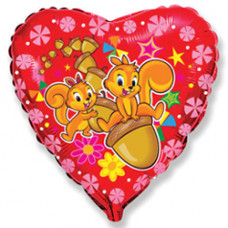 Шар (18''/46 см) Сердце, Счастливые белки, Красный