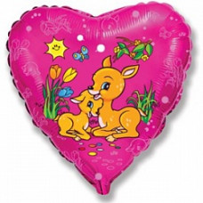 Шар (18''/46 см) Сердце, Оленята, Фуше