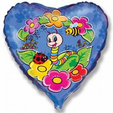 Шар (18''/46 см) Сердце, Червяк, Синий