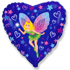Шар (18''/46 см) Сердце, Леди Бабочка, Синий