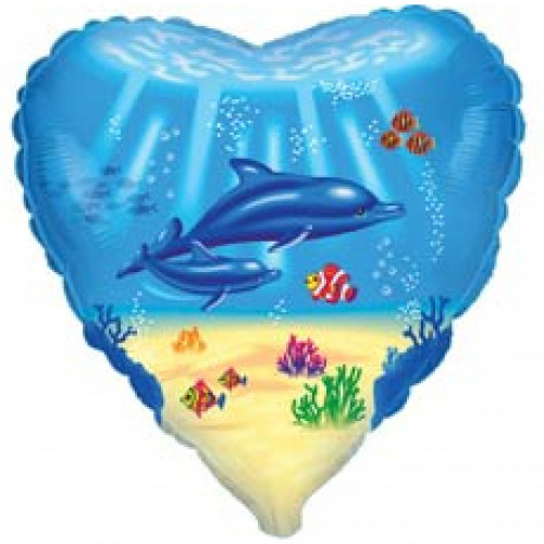 Шар (18''/46 см) Сердце, Дельфинья семья, Голубой