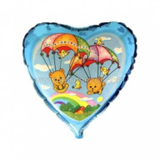 Шар (18''/46 см) Сердце, Летящие мишки, Синий