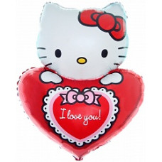 Шар (32''/81 см) Фигура, Котенок Сердечко с бантом
