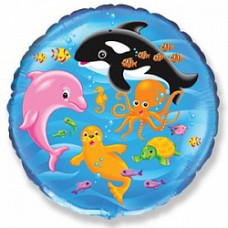 Шар (18"/46 см) Круг, Подводный мир, голубой