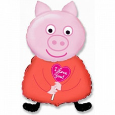 Шар (32''/81 см) Фигура, Поросенок с сердцем, Розовый