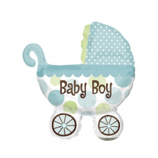 Шар (42''/107 см) Фигура, Коляска для мальчика, Голубой
