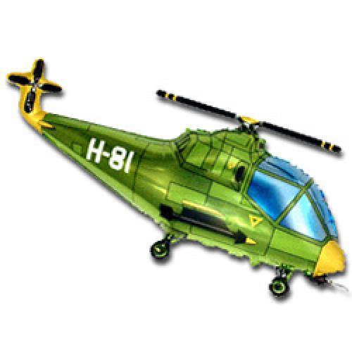 Шар (14"/36 см) Мини-фигура, Вертолет, Зеленый
