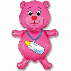 Шар (14"/36 см) Мини-фигура, Медвежонок-девочка, Розовый