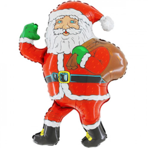 Шар (14''/36 см) Мини-фигура, Дед мороз с мешком, Красный