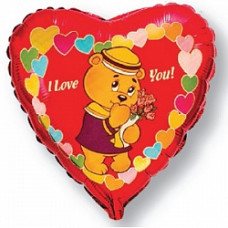 Шар (18"/46 см) Сердце, Влюбленный мишка-моряк, Красный
