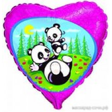 Шар (18''/46 см) Сердце, Забавная панда, Фуше