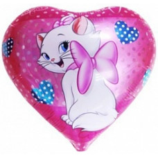 Шар (18"/46 см) Сердце, Кошка с бантиком