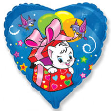 Шар (18''/46 см) Сердце, Кошка с сюрпризом, Синий