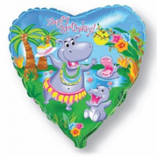 Шар (18"/46 см) Сердце, Танцующий бегемотик