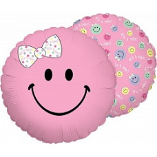Шар (18''/46 см) Круг, Смайл девочка, Розовый