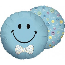 Шар (18''/46 см) Круг, Смайл мальчик, Голубой