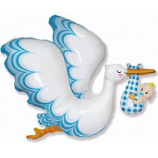 Шар (38''/97 см) Фигура, Аист принес мальчика, Голубой, 1 шт.