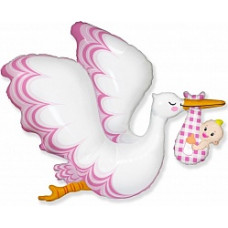 Шар (38''/97 см) Фигура, Аист принес девочку, Розовый, 1 шт.