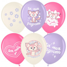 Шар (12''/30 см) Лисенок с цветком, Ассорти, пастель, 2 ст, 25 шт.