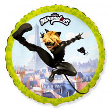 Шар (18''/46 см) Круг, Супер-кот (м/ф Леди Баг), 1 шт.