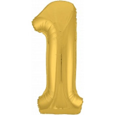 Шар (40\'\'/102 см) Цифра, 1 Slim, Золото, 1 шт. в упак.