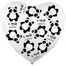 Шар (18''/46 см) Сердце, Панды в невесомости, 1 шт.