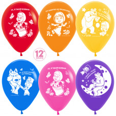 Шар (12''/30 см) Маша и медведь, Ассорти, пастель, 1 ст, 10 шт.