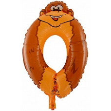 Шар с клапаном (16''/41 см) Цифра, 0 Обезьяна