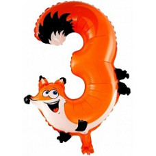 Шар с клапаном (16''/41 см) Цифра, 3 Лиса