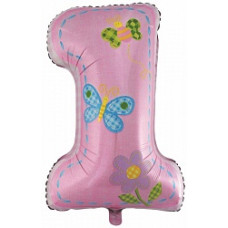 Шар (34''/86 см) Цифра, Первый день рождения, Девочка, Розовый,