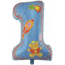 Шар (34''/86 см) Цифра, Первый день рождения, Мальчик, Голубой