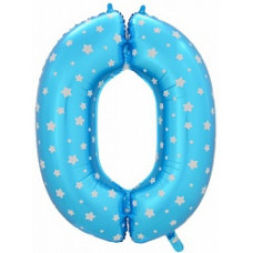 Шар (40\'\'/102 см) Цифра, 0 Звездочки, Голубой, 1 шт. в упак.