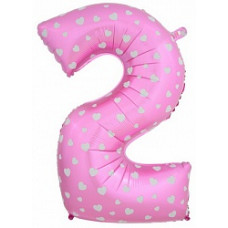 Шар (40\'\'/102 см) Цифра, 2 Сердечки, Розовый, 1 шт. в упак.
