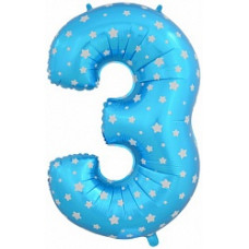 Шар (40\'\'/102 см) Цифра, 3 Звездочки, Голубой, 1 шт. в упак.