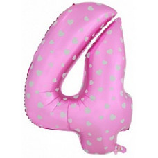Шар (40\'\'/102 см) Цифра, 4 Сердечки, Розовый, 1 шт. в упак.