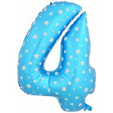 Шар (40\'\'/102 см) Цифра, 4 Звездочки, Голубой, 1 шт. в упак.