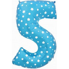 Шар (40\'\'/102 см) Цифра, 5 Звездочки, Голубой, 1 шт. в упак.