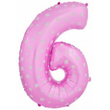 Шар (40\'\'/102 см) Цифра, 6 Сердечки, Розовый, 1 шт. в упак.