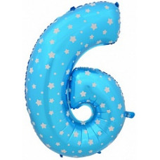 Шар (40\'\'/102 см) Цифра, 6 Звездочки, Голубой, 1 шт. в упак.